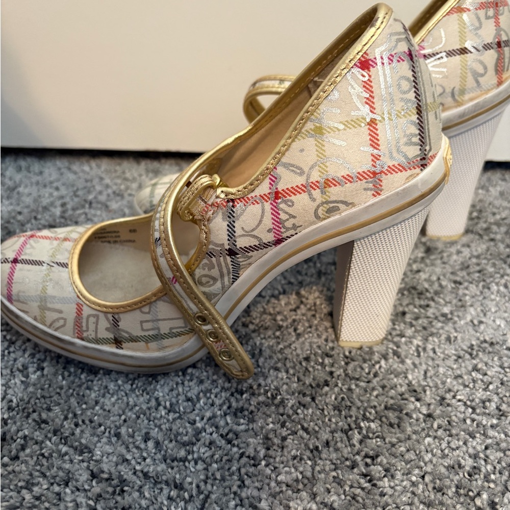 Coach Gold and Multicolor Sneaker Heels - Picture 4 of 9